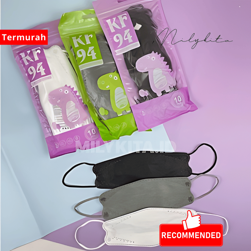 Masker KF 94 ANAK POLOS HITAM PUTIH MOTIF ABU KF94