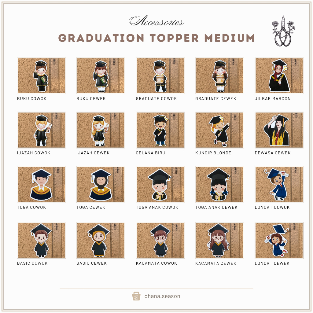 

(ECER) Ohana Season Topper Wisuda | Topper Buket Ukuran Medium (10,5 - 11 cm)