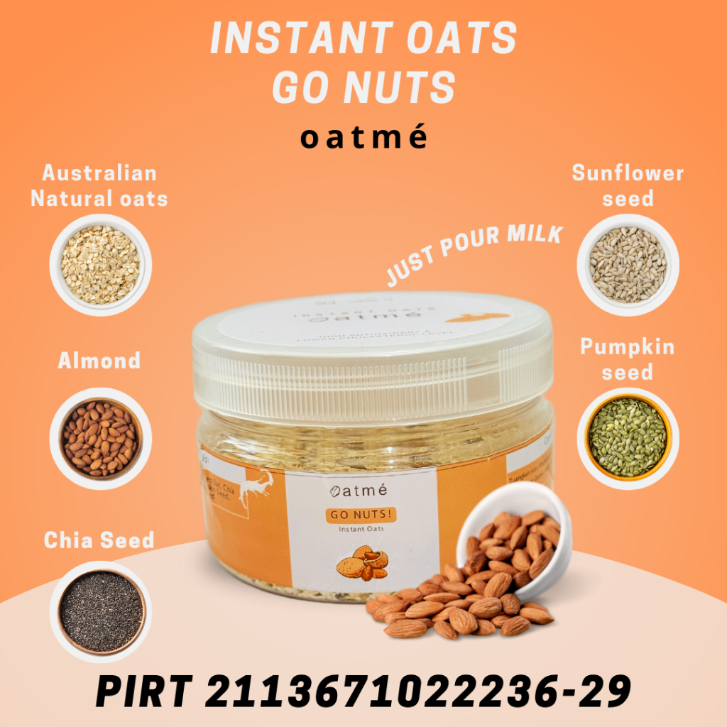 

OATME Sereal Instant Oat Jar Sarapan Sehat Oatmeal Go Nuts Rendah Lemak Rendah Gula Tinggi Serat Diet Sehat 75gram