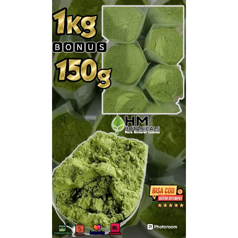 

( BONUS 150 GRAM) Bubuk Hijau terang kalimantan 100% daun Asli bonus 150g