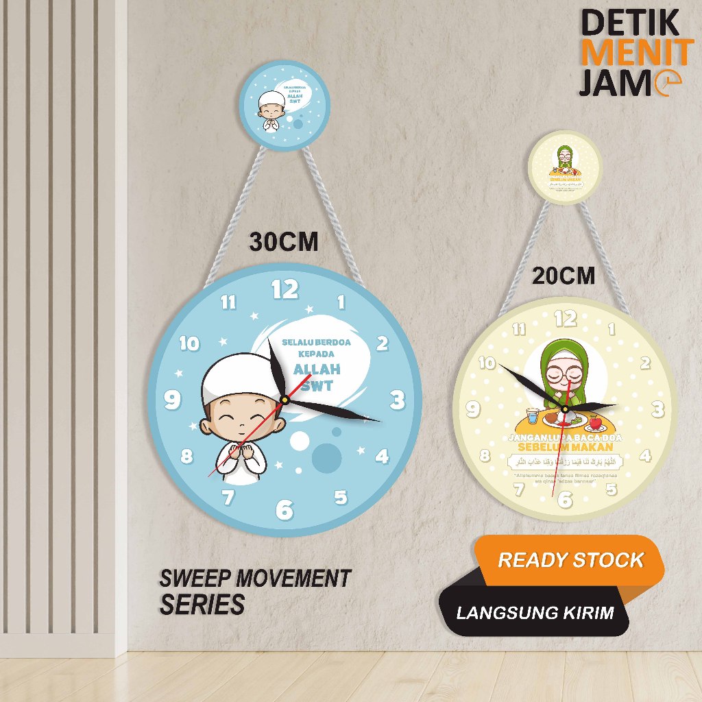 JAM DINDING 30CM GANTUNG KAYU MODERN HOME DECOR MUSHOLLA UNIK LUCU PAJANGAN KAMAR ANAK CEWE COWO