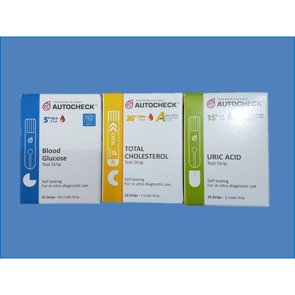Paket Strip autocheck 3 in 1 strip gula darah kolesterol asam urat original autocheck