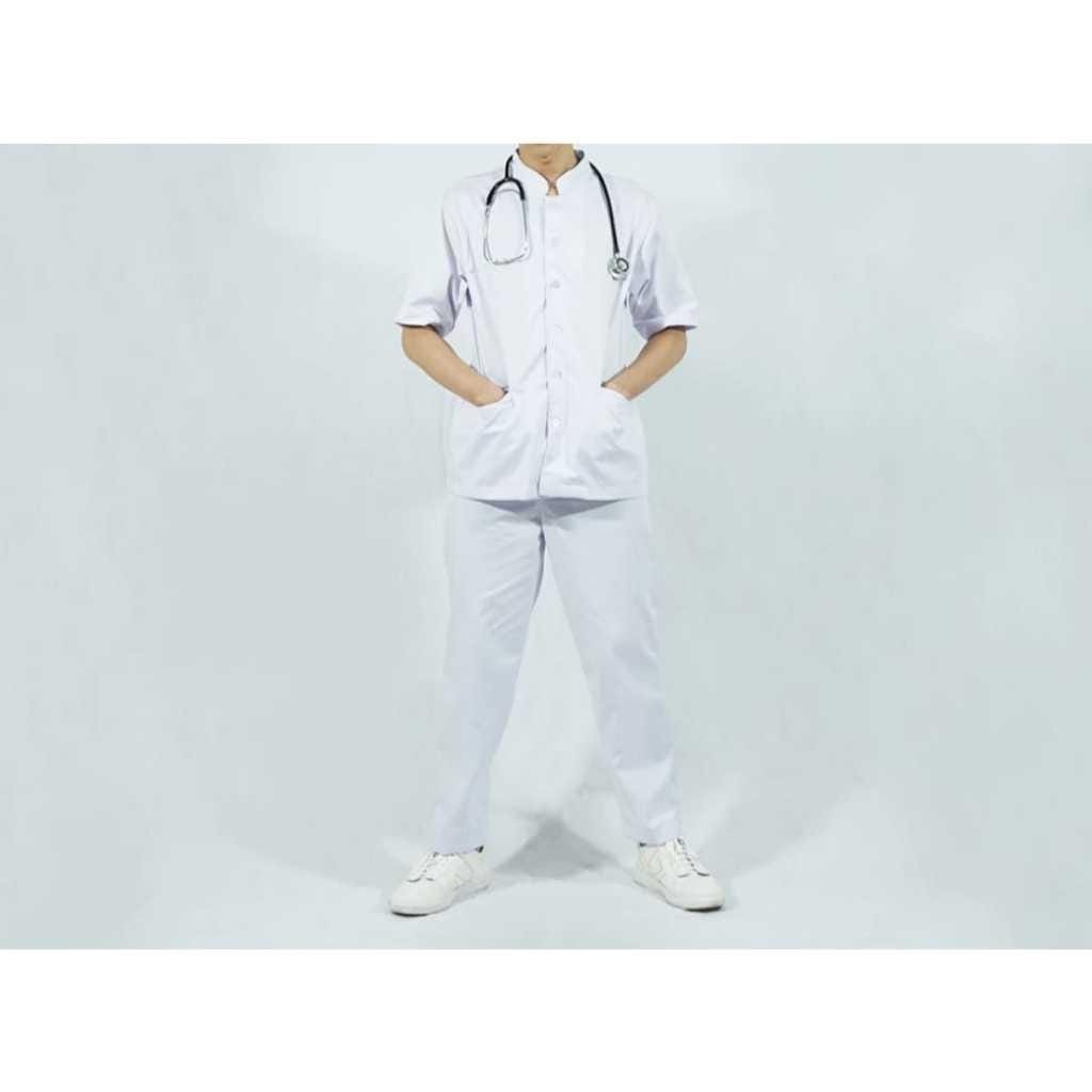 BAJU PERAWAT PRIA | SERAGAM KERJA PERAWAT PUTIH LENGAN PANJANG/LENGAN PENDEK