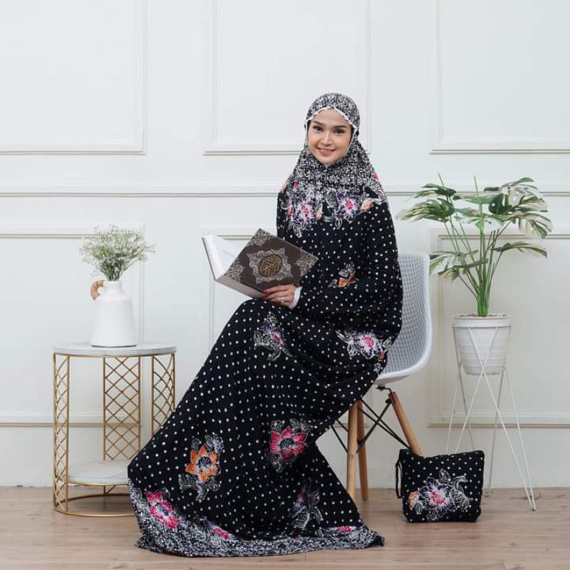 mukenah lajur mukenah terusan mukenah batik mukenah berwarna motif polkadot // COD