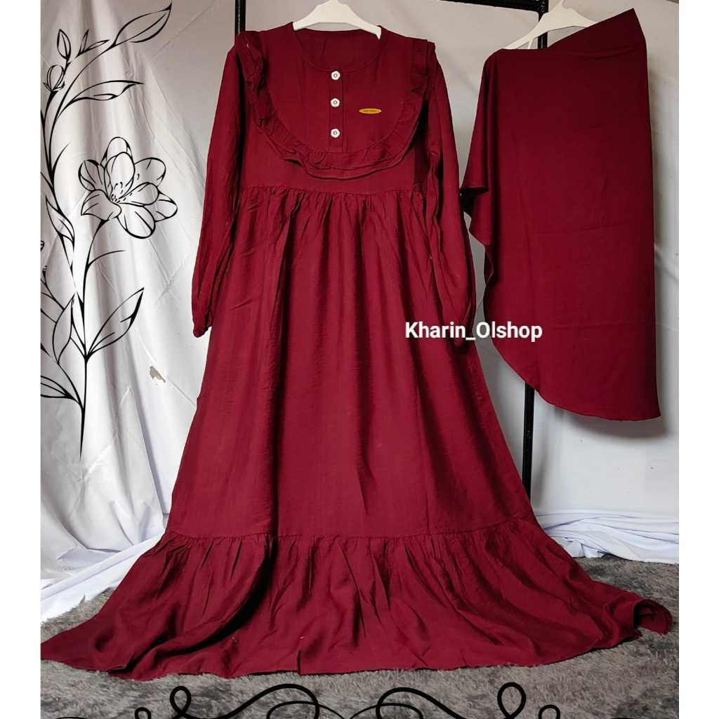 Gamis motif renda anak perempuan terbaru usia 14-18 tahun/gamis tanggung/ gamis linen free Hijab