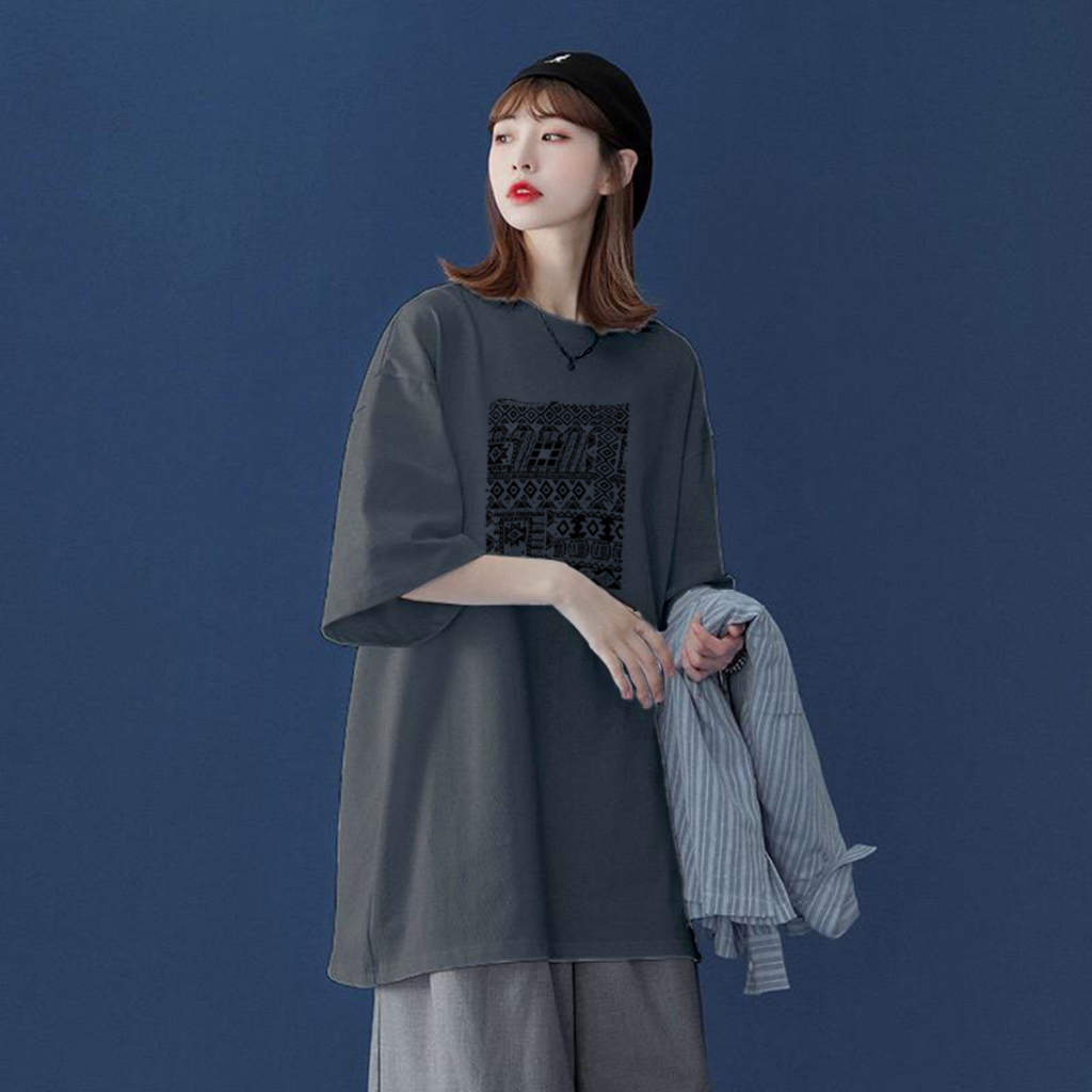 Kaos oversize wanita korean style lengan pendek BATIK HITAM