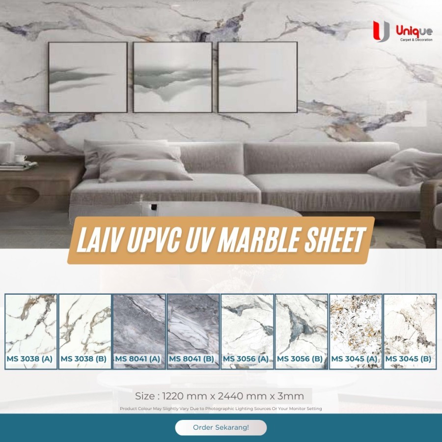 LAIV UPVC Marble Series A & B / Panel Sheet & Decor Line / Panel Dinding Flat Tebal 3mm Motif Marble