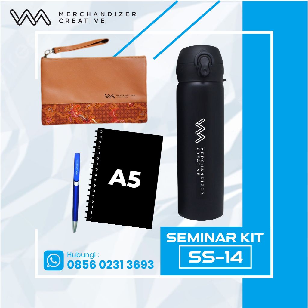 

Notebook Hardcover A5 Spiral, Tumbler TC 202, Pouch, dan Pulpen Sablon - Seminar Kit Custom