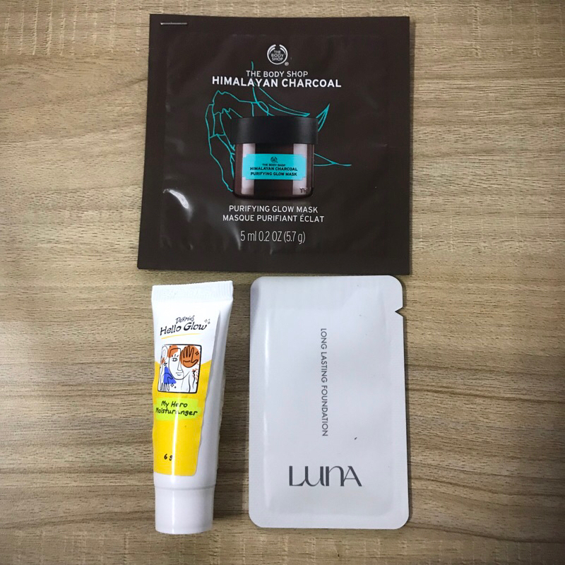 Sample TBS Himalayan Charcoal Mask 5ml exp 2025 | Luna Foundation exp 2025 | Dermies Moisturizer 6gr