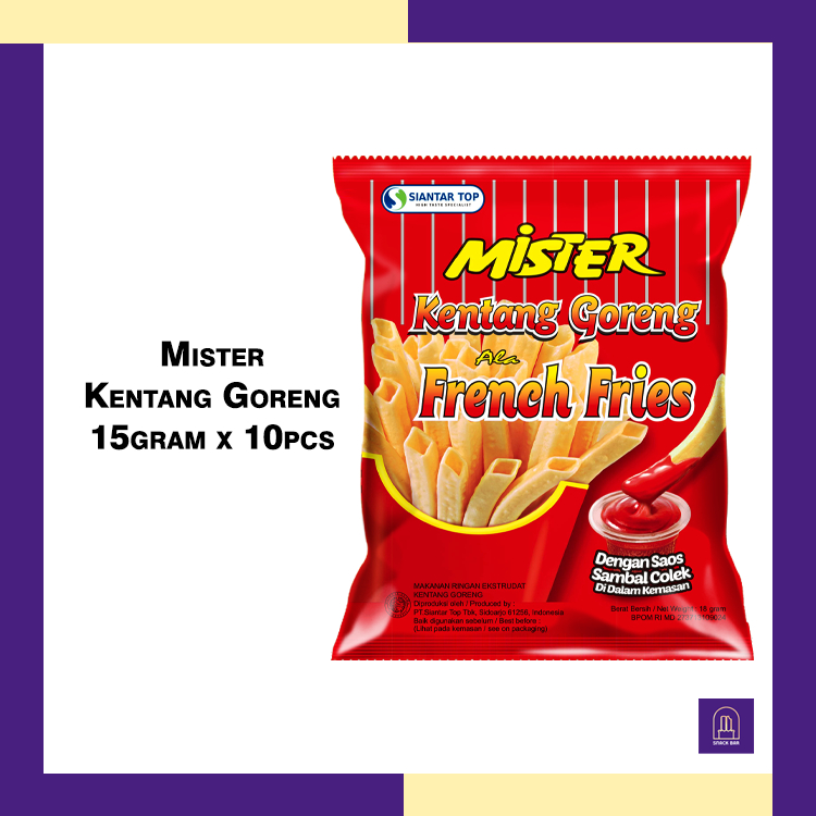 

Mister Kentang Goreng 15gr x 10 Pcs - Mister Kentang Bebeto Siantartop 1 Renteng