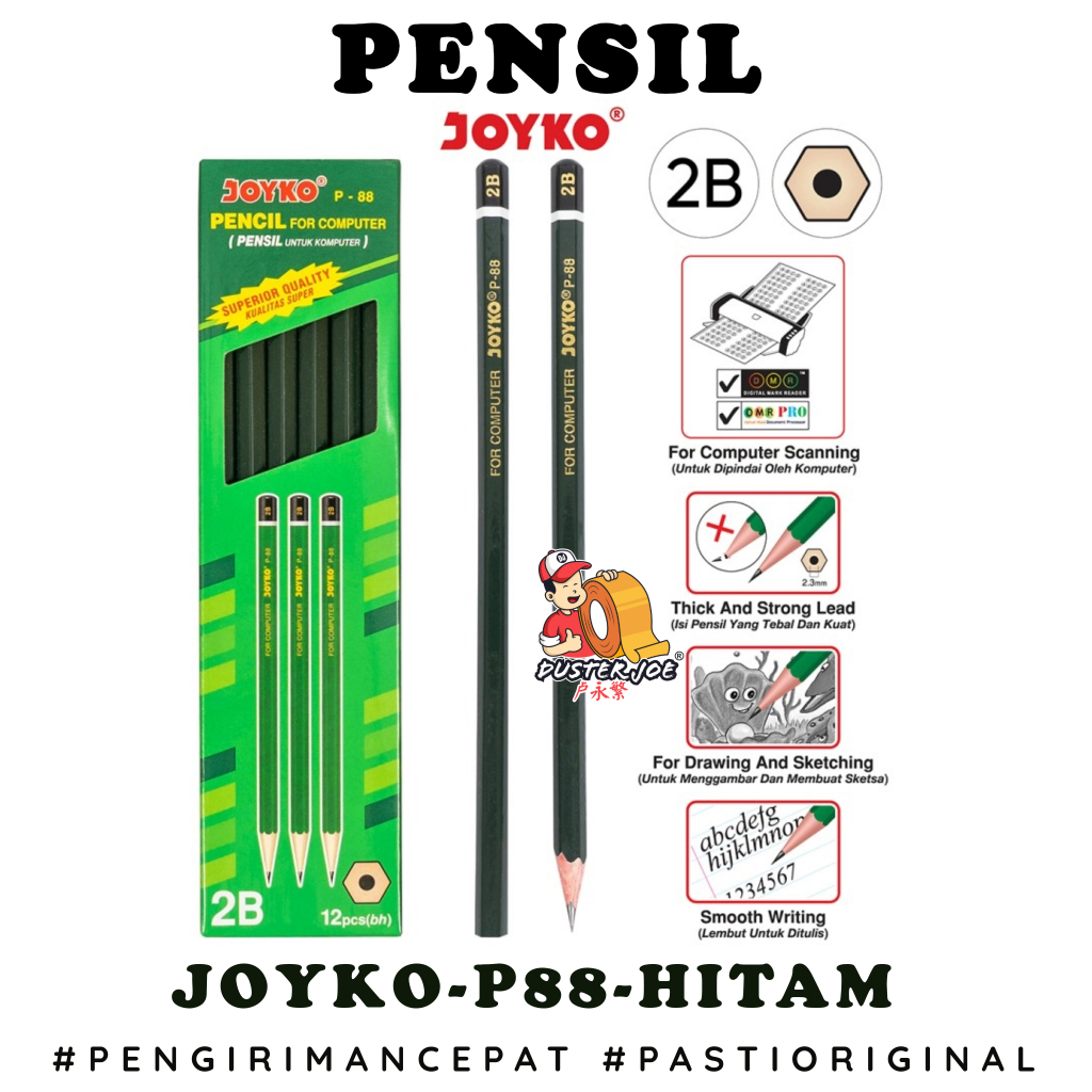 

[PER 1 PACK] Pensil 2B Joyko P-88 Hitam Pencil (isi 12 PCS)