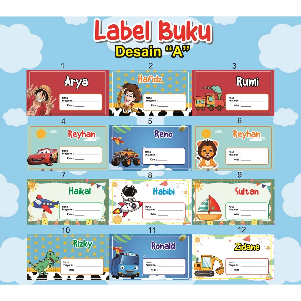 

label buku anak isi 15pcs/label buku murah/label buku anak lucu