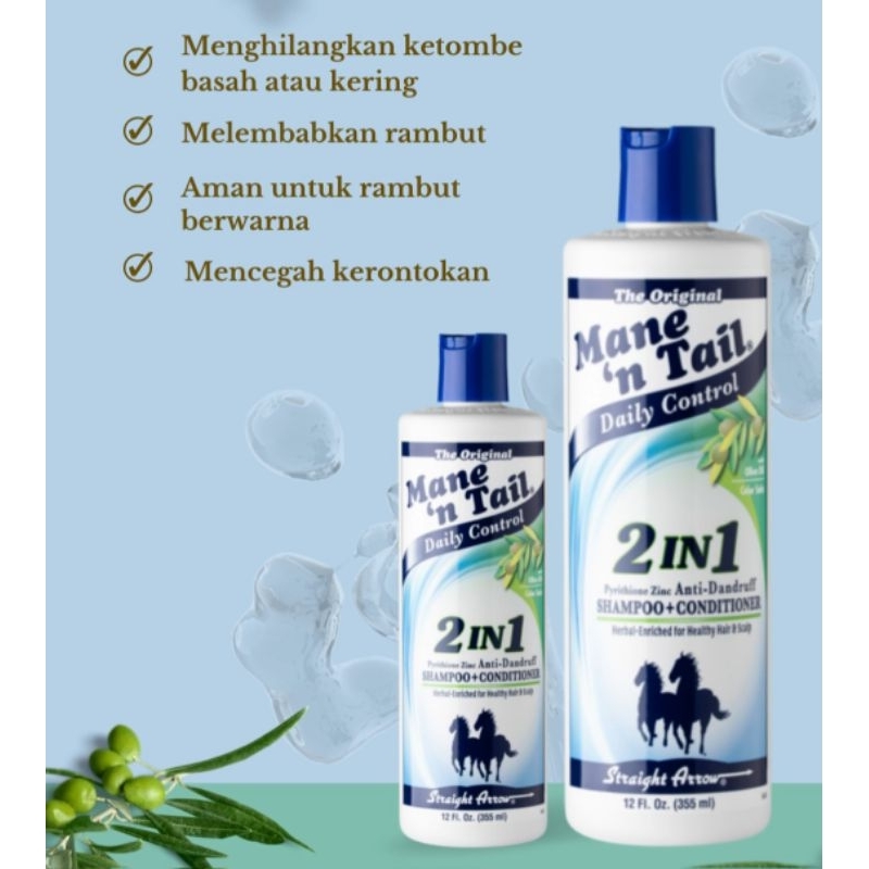 Mane N Tail 2in1 ANTI DANDRUFF Shampoo + Conditioner 355ml Daily Control Anti Ketombe Shampo Kuda Ol