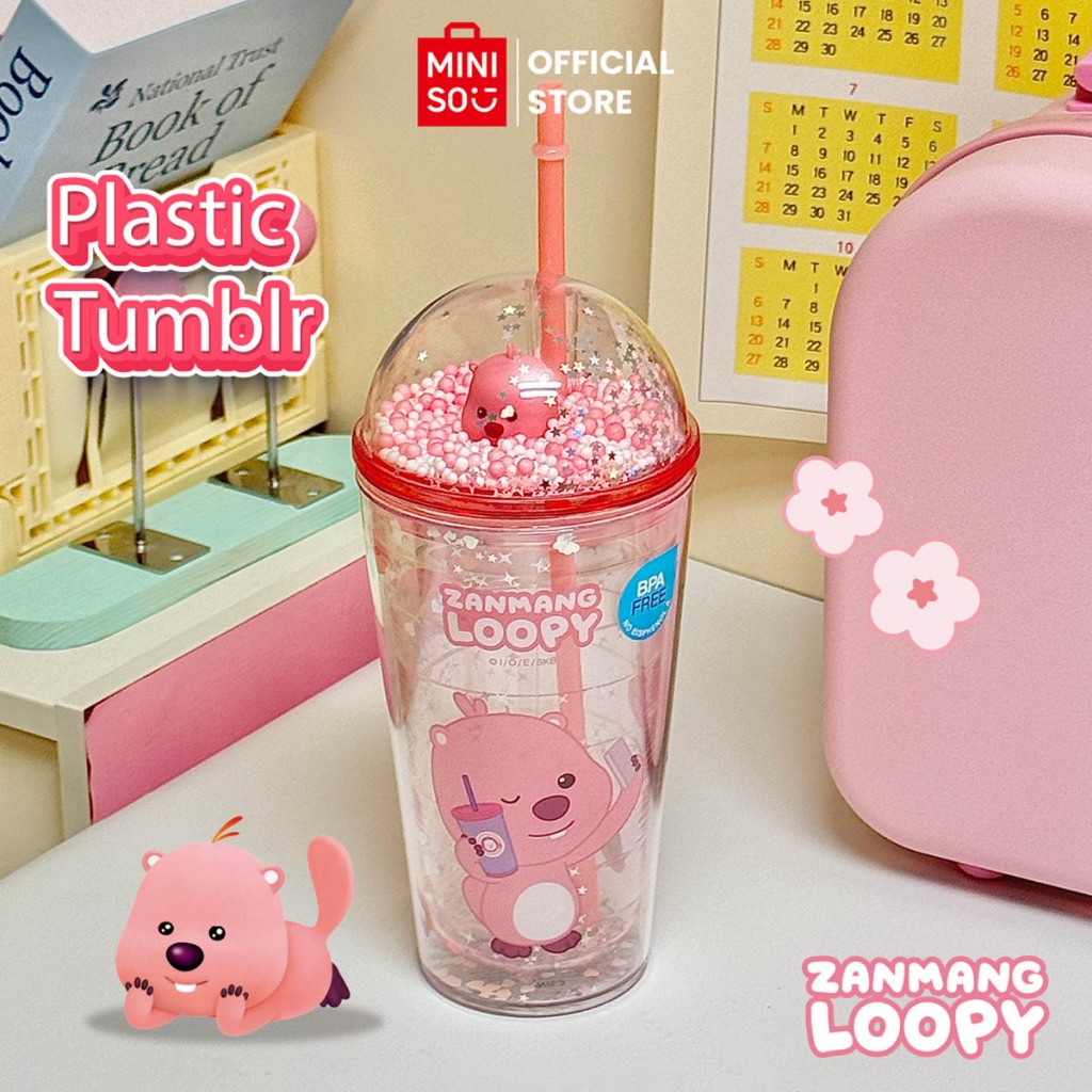 Miniso x ZANMANG Loopy Collection Botol Dengan Jerami Plastic Bottle Bubble Cap with Straw Loopy Imu