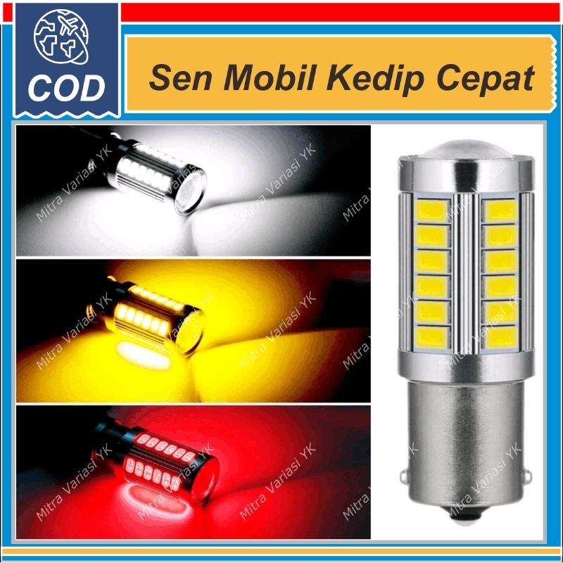 LAMPU RETING SEN MOBIL KEDIP CEPAT BAU15S BA15S SEIN LED 33 TITIK BULAT KAKI 1 BRIO MOBILIO OLD AVAN