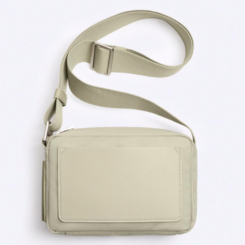 ZARA Men Matching Nylon Crossbody Bag Tas Selempang Bahu Pria Sand Brown