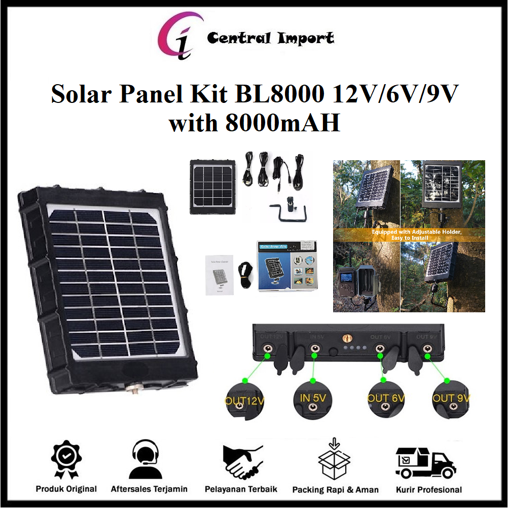 Solar Panel Kit BL8000 - Panel Surya BL8000 Trail Camera 12V/6V/9V Baterai 8000mAH