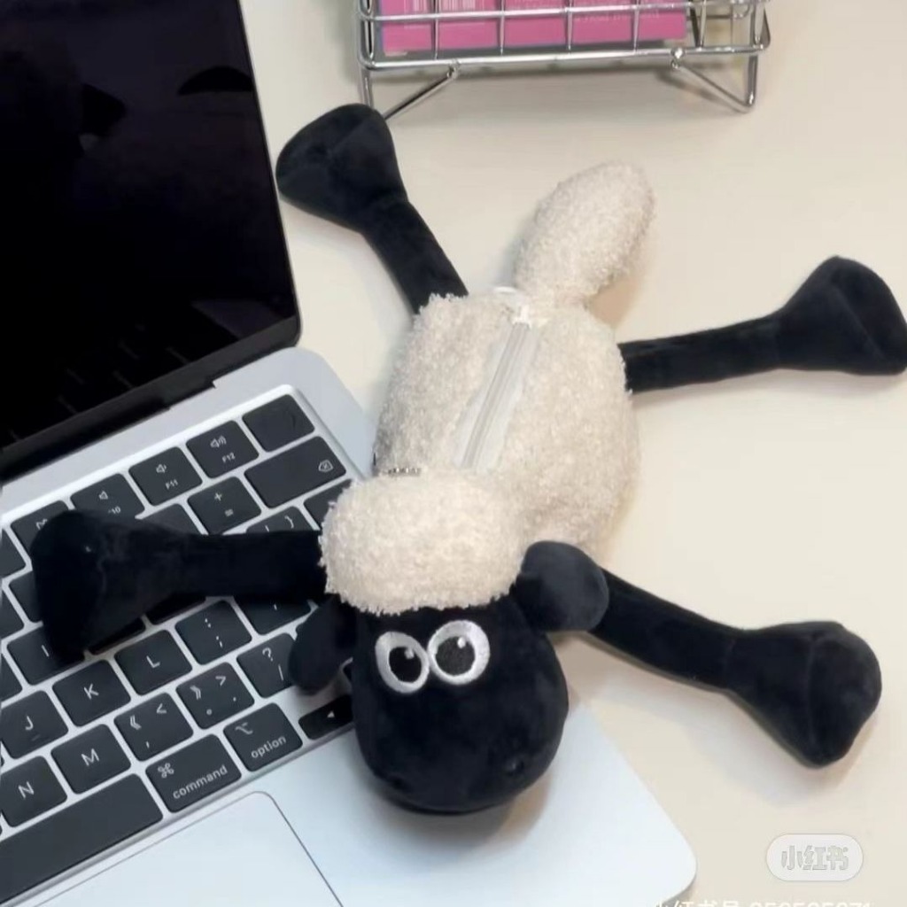 

Cartoon plush cute storage lamb Shaun pencil case student stationery storage bag animal soft and cute healing back to school