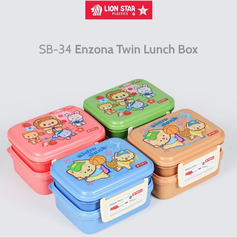 Enzona Twin Lunch Box tempat makan anak susun 2 merk LION STAR , BPA Free