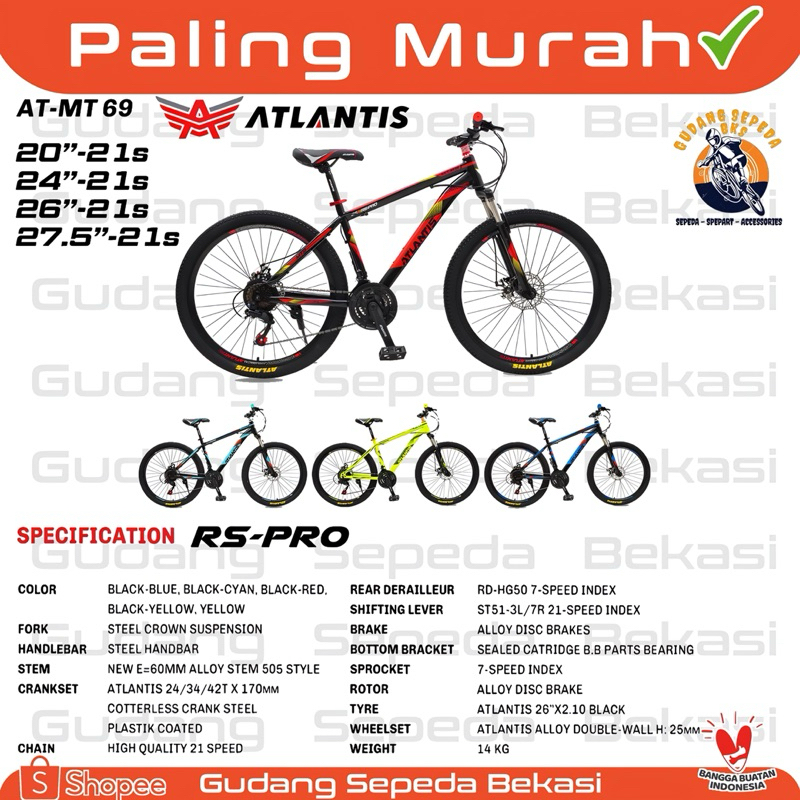 TERLARISSS SEPEDA GUNUNG MTB ATLANTIS 27,5 69 BR ALLOY DEWASA 21 SPEED