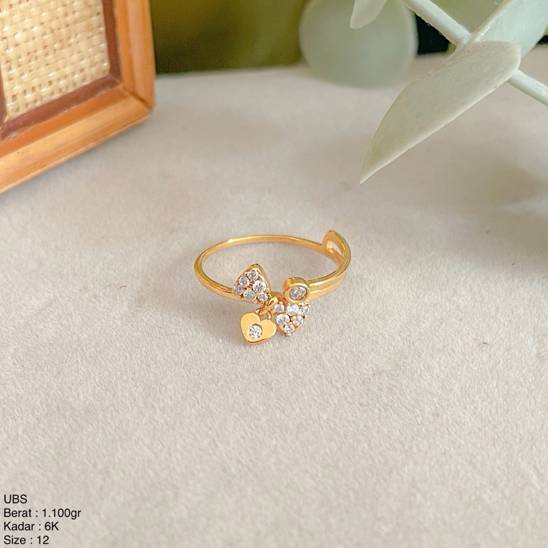 Perhiasan Cincin Emas Fashion Love Pita Permata UBS 16k / 700 dan 6k/300
