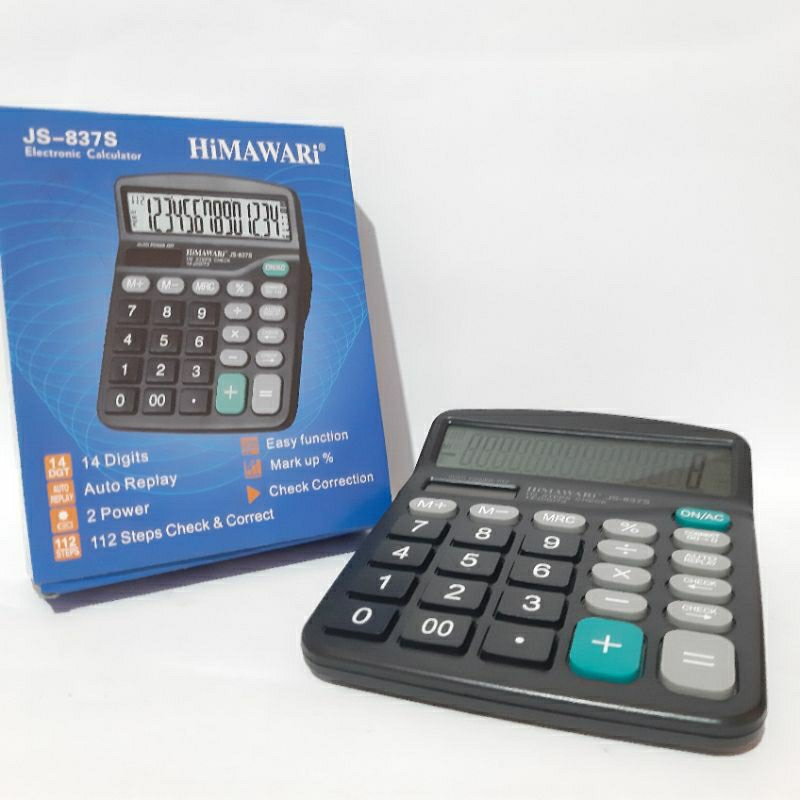 

KALKULATOR ELEKTRONIK 14 DIGITS 112 STEPS CHECK & CORRECT CHECK CORRECTION HIMAWARI JS-837S