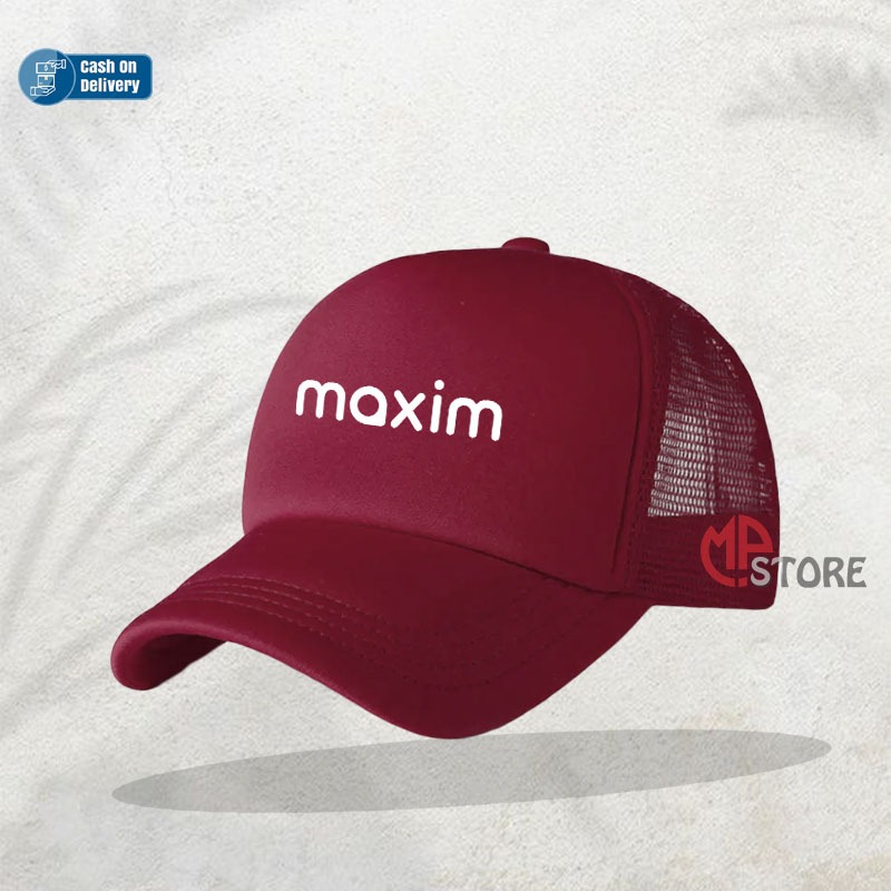 COD Topi distro Pria Wanita Terkeren Logo Maxim Text Putih Premium Quality - Topi Trucker Jaring Goo