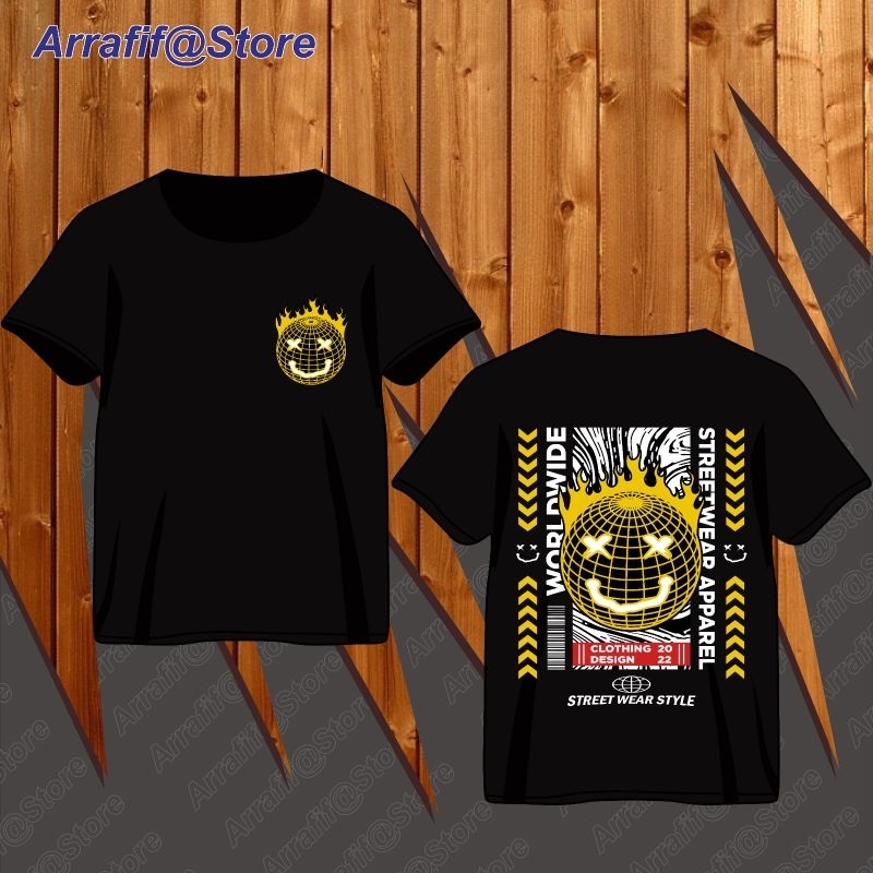 KAOS COTTON HITAM STREET WEAR - WORLDWIDE. 100% COTTON