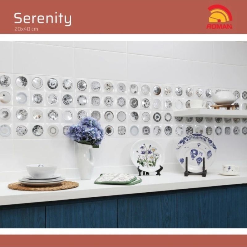 Roman Keramik 20x40 Serenity White (Gloss Mood) / Dinding Kamar Mandi Putih Polos / Dinding Dapur Pu