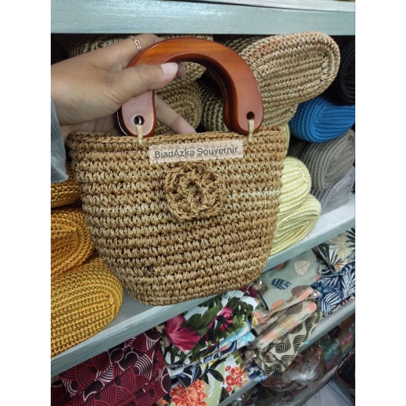 Tas rajut jinjing bunga murah-tas rajut tanpa furing