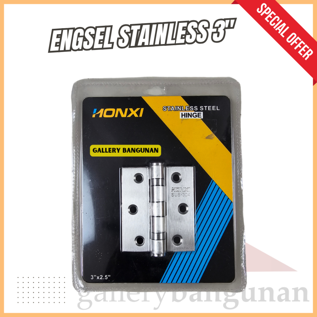 Engsel Stainless 3" Honxi Steel Pintu Kamar Rumah Satu Set Pasang Mandi Kupu Tarung Tebal Jendela Ce