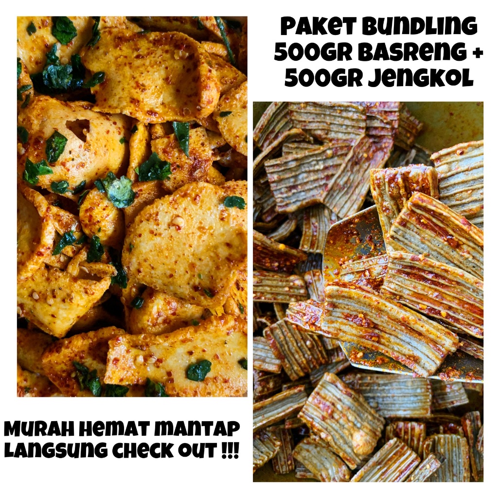 

Paket hemat paket bundling kerupuk jengkol 500gram + basreng koin 500gram
