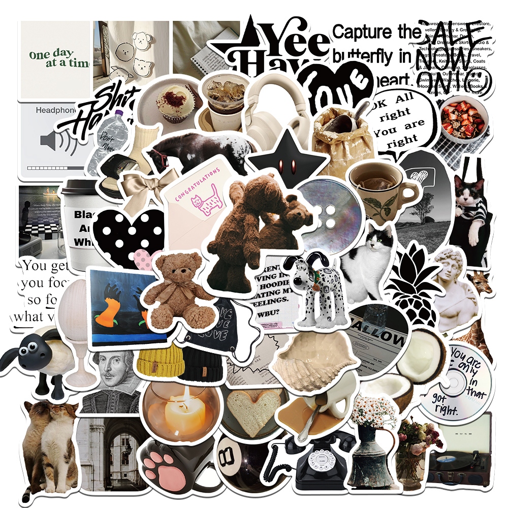 

[60PCS]Stiker Aesthetic Pack INS Gaya Hitam Dan Putih Sederhana Decal Vinyl Anti Air-Sticker Aesthetic Buku Gitar Casing HP Laptop Helm Skateboard