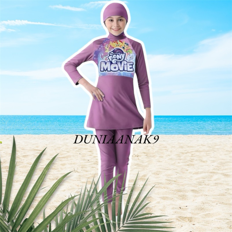 duniaanak9 Baju Renang Anak Cewek Hijab Muslim Little Pony Kuda Poni 0-12 Tahun