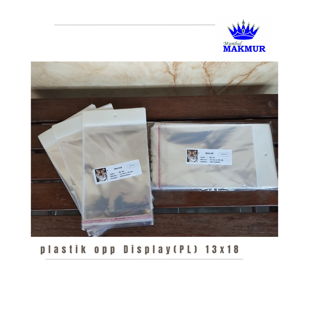 PLASTIK OPP MACAN 13X18 TEBAL 30 MIC PLONG/ PLASTIK DISPLAY / OPP GANTUNG ISI 100LB 13 x 18