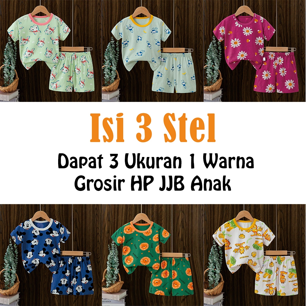 Isi 3 Stel - Setelan HP JJB Lengan Pendek Celana Pendek/ Khusus Grosir Baju Tidur Anak Piyama / Piya