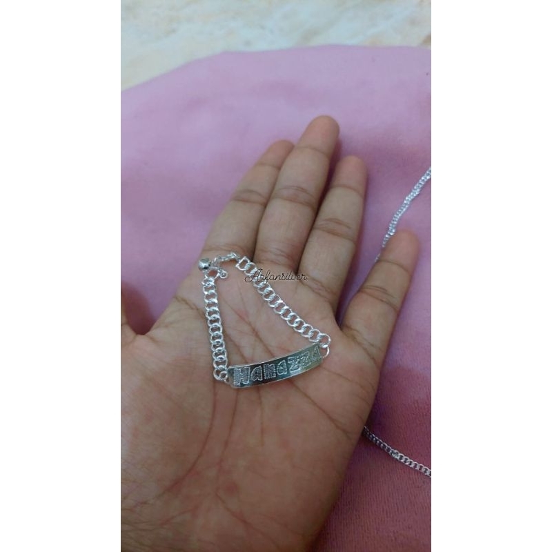 gelang perak plat nama anak handmade