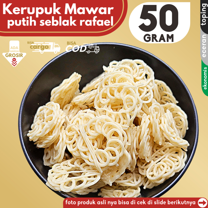 

Kerupuk MAWAR PUTIH 50g Bahan Seblak Coet Viral Rafael Smash by GG (Bisa COD/Grosir/Kargo)