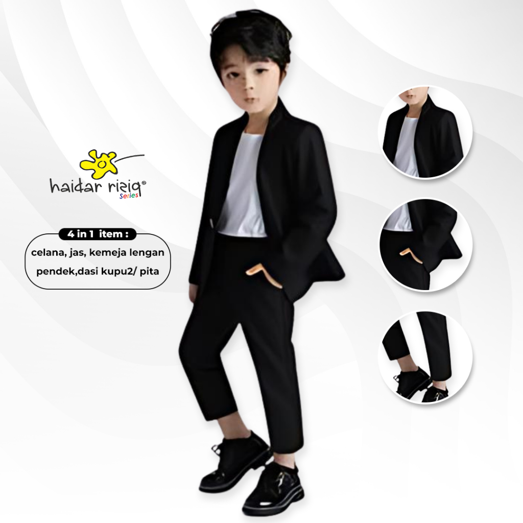 Setelan Jas Santri Anak Laki Laki  2 in1 Blazer Celana Almamater Hitam Premium Usia 1 - 12 Tahun
