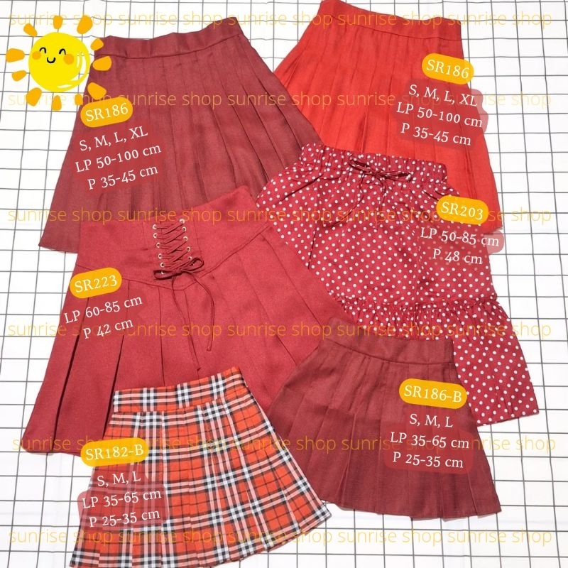 ROK MINI ANAK DEWASA MERAH ROK MINI POLOS/KOTAK/POLKADOT ROK MERAH 17 AGUSTUS ATASAN AGUSTUSAN
