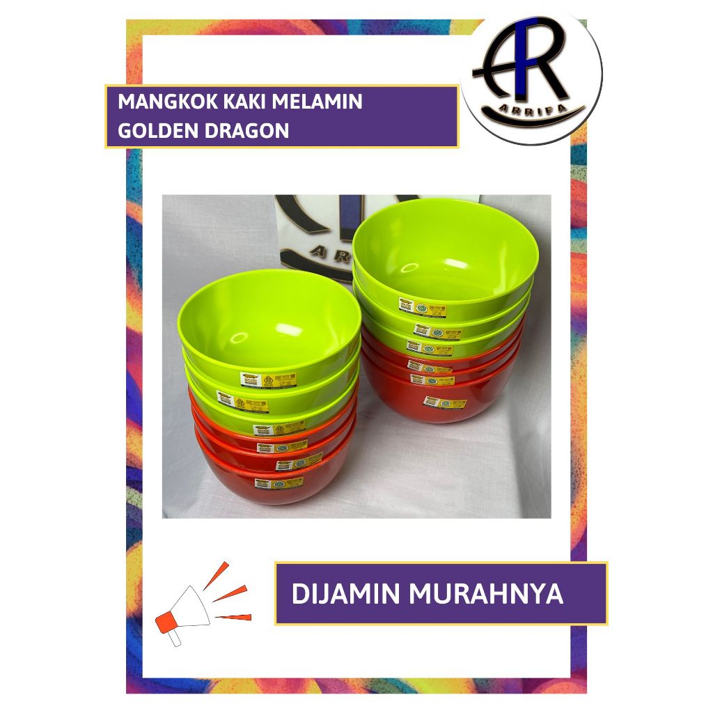 Original Melamin Golden Dragon Mangkok Kaki Melamin Mangkok Bulat