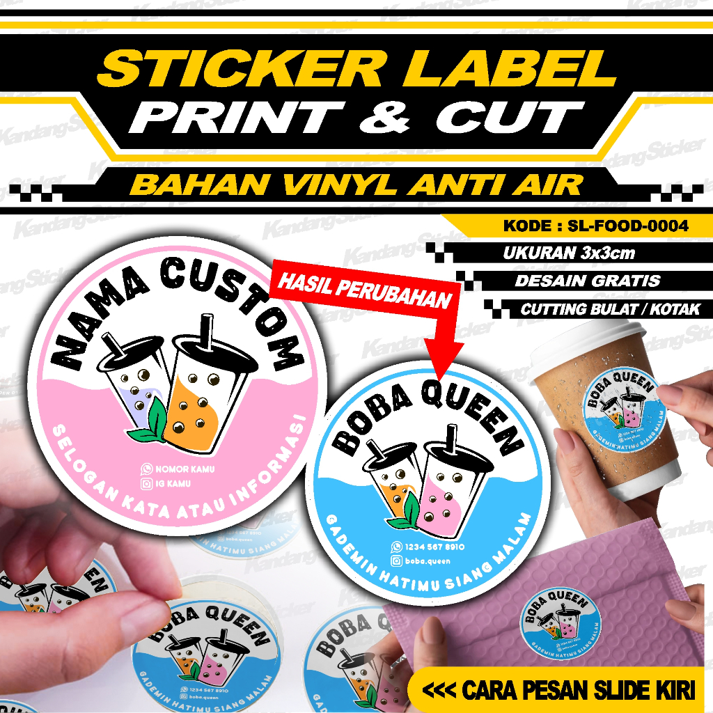 

STIKER LABEL CUSTOM NAMA KEMASAN BUNGKUS KULINER MINUMAN BOBA JUS JUICE ES TEH LIMUN POP ICE THAI TEA MILK SHAKE SUSU MURNI MILKY BEVERAGE DRINK STICKER LOGO STIKER KEMASAN TOKO KUE STICKER CUSTOM KandangSticker