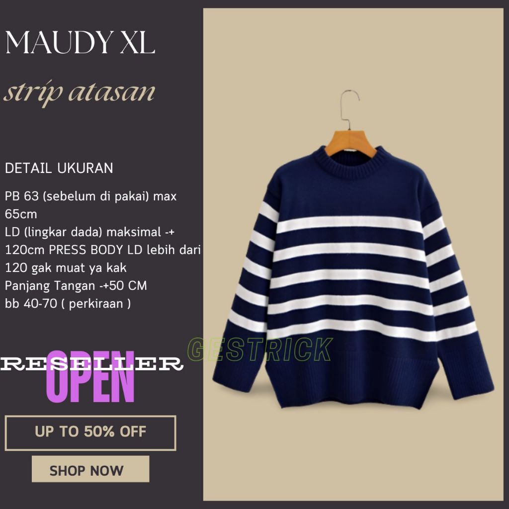 PREMIUM SWEATER MAUDY RAJUT GARIS KNIT JUMBO #GESTRICK