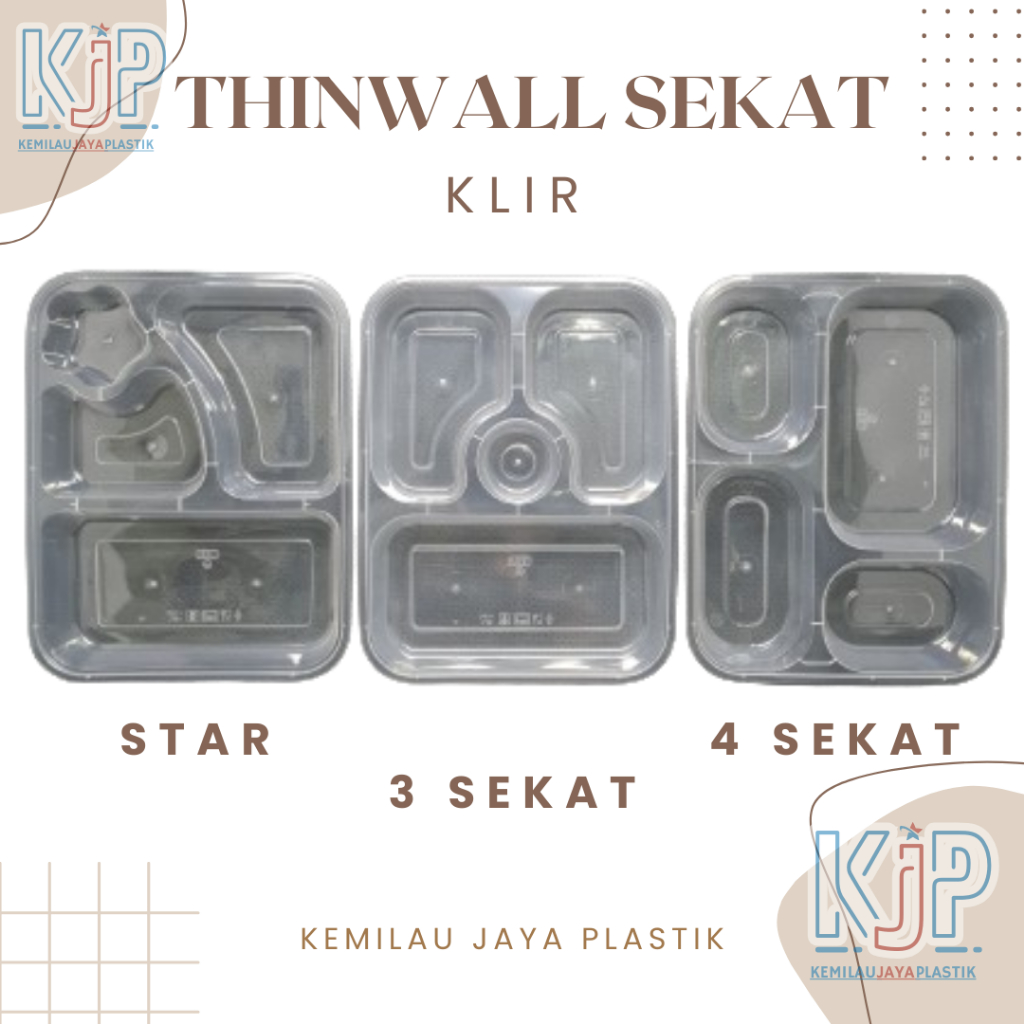 Thinwall Bento Sekat KLIR / Thinwall Star / Thinwall 3 Sekat / Thinwall 4 Sekat /Kotak Makan Plastik