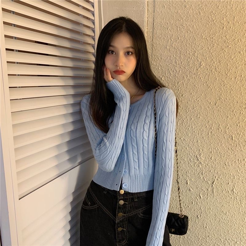 Mona-Premium Cable Knit Cropped Cardigan READY| cardi rajut lengan panjang luaran wanita korea polos