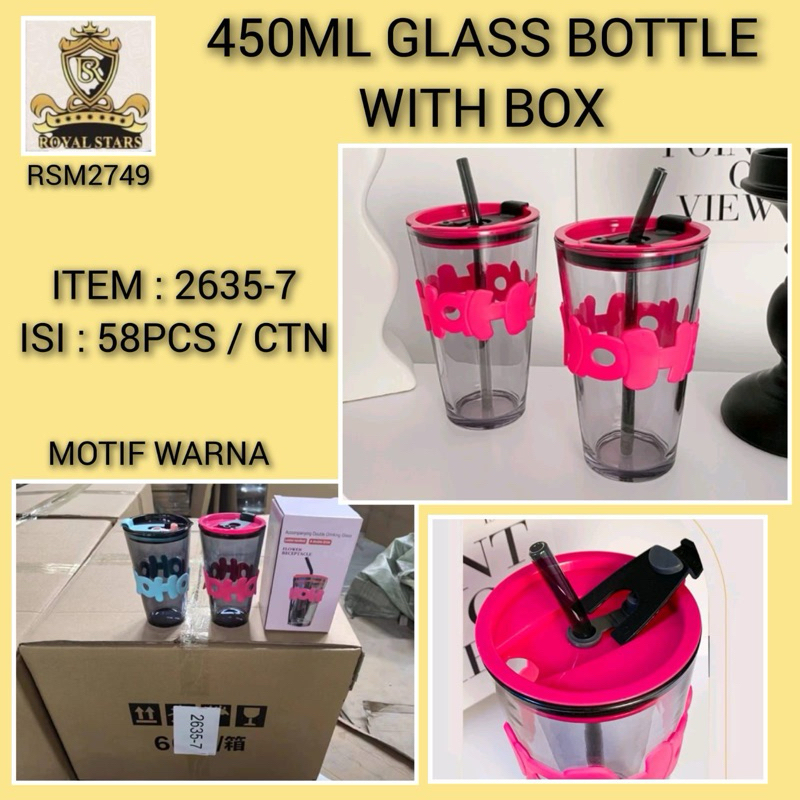 GELAS TUMBLER  KACA  + SEDOTAN KACA / GELAS SEDOT KACA HO 450 ML KUALITAS TEBAL