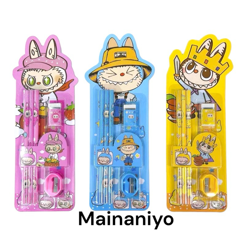 

LABUBU set alat tulis paket stationery anak sekolah 6 in 1 6in1 pensil penggaris hapusan rautan birthday hampers ultah ulang tahun souvenir goodiebag
