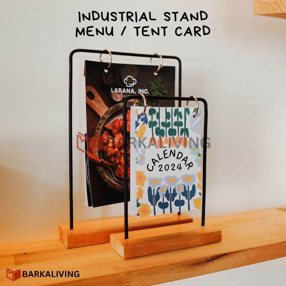 

KODE F68A Stand Menu Industrial Gantungan Tent Card Foto Nomer Meja Kalender Kayu Resto Cafe