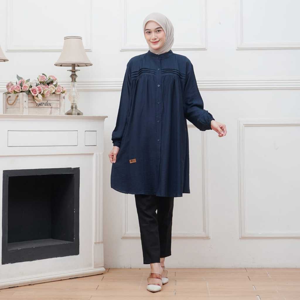 Terlaris (Ld 110-130) Naura Long Tunik Baju Atasan Wanita Tunic Katun Polo Linen Premium Wanita