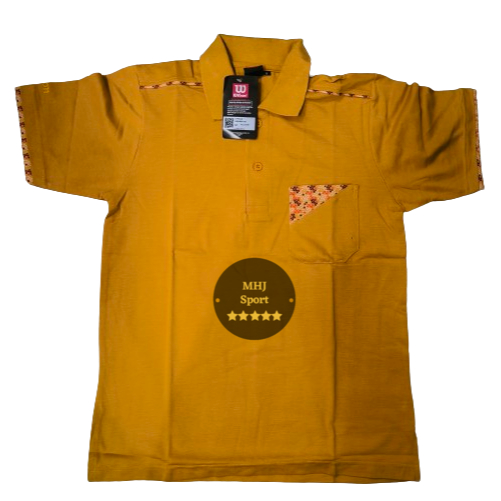 Kaos kerah Olahraga BORDIR WILSON DI TANGAN  Warna KUNING KUNYIT